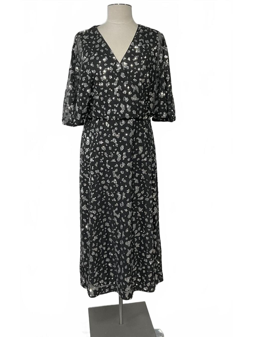 Kensie Black Midi Dress With White Floral Print Size 6 New Dd7